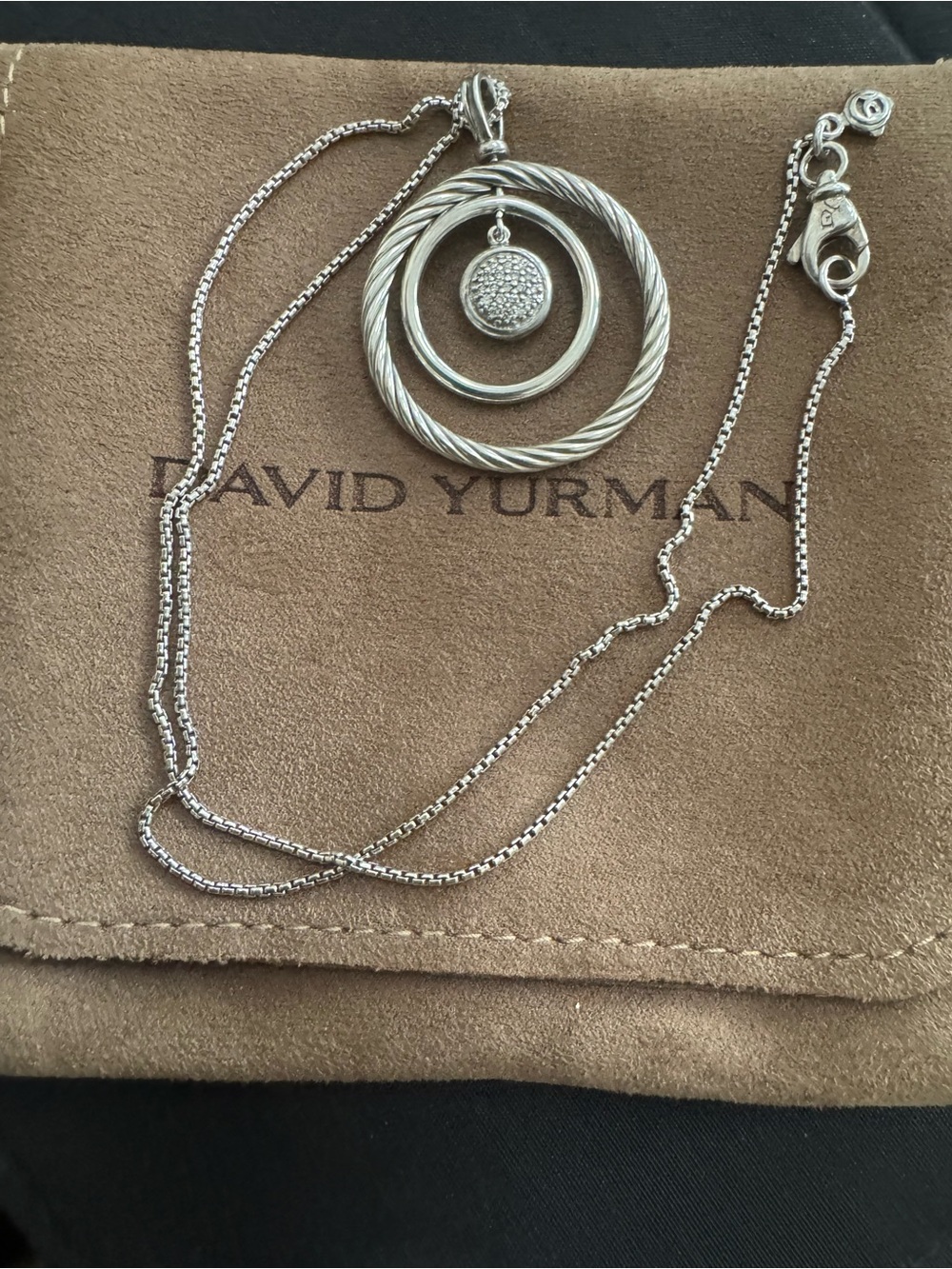 David Yurman Triple Circle Pendant Necklace with Pave Diamonds Accent